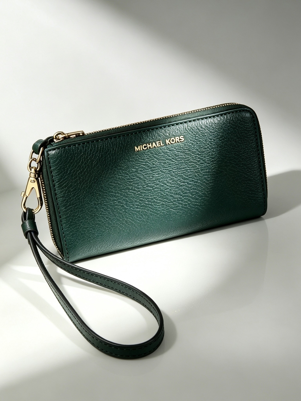 Michael Kors Teal Green Pebbled Leather Large Zip Around Wristlet Wallet